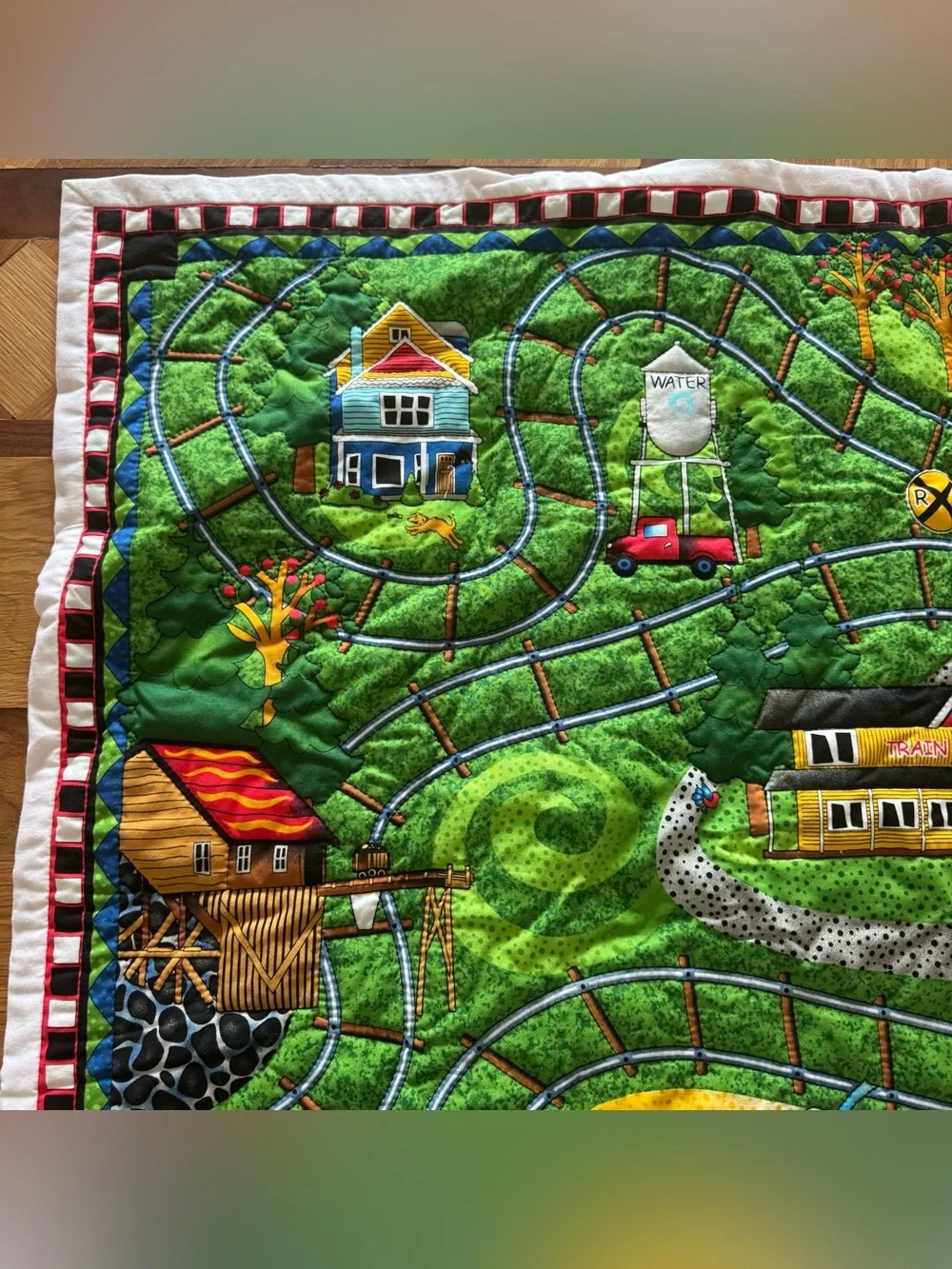 Handmade Train Railroad Play Mat Quilt 42x34 Kids Nursery Choo Choo